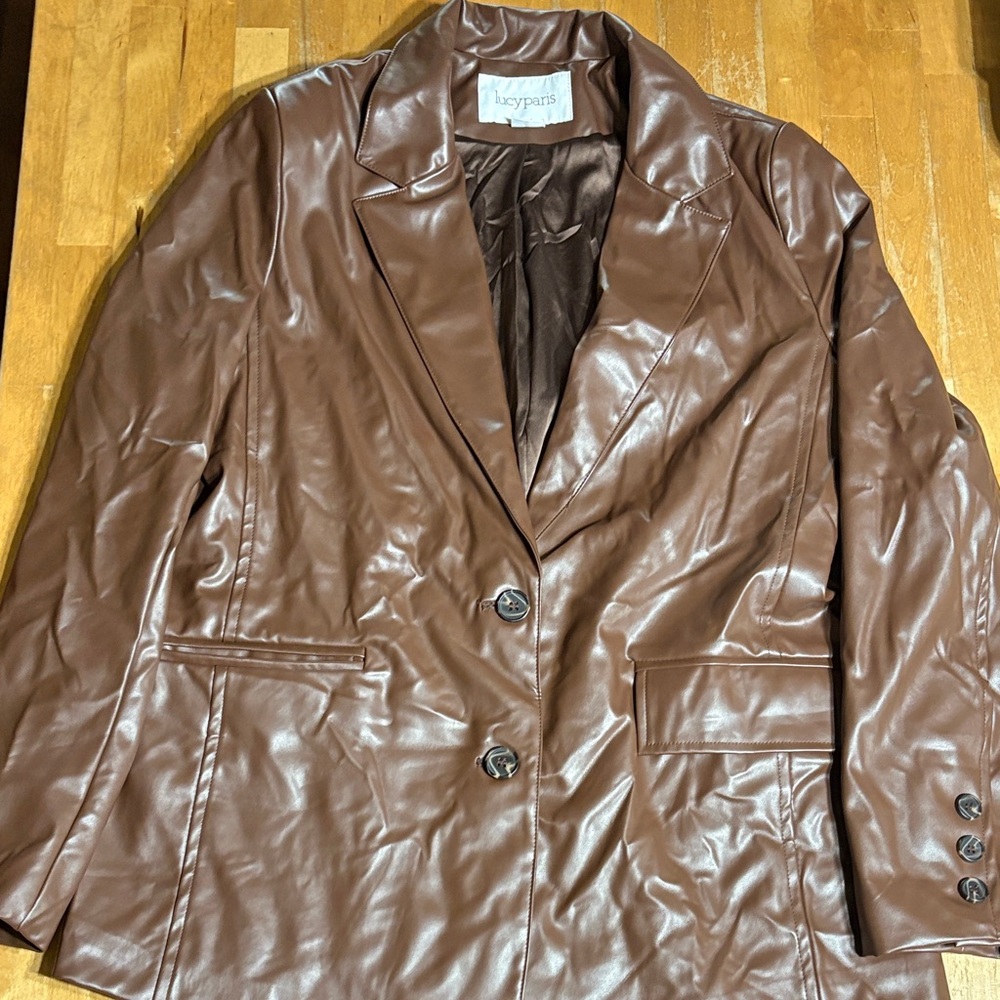 Lucy Paris Adler Chocolate Brown Faux Leather Blazer